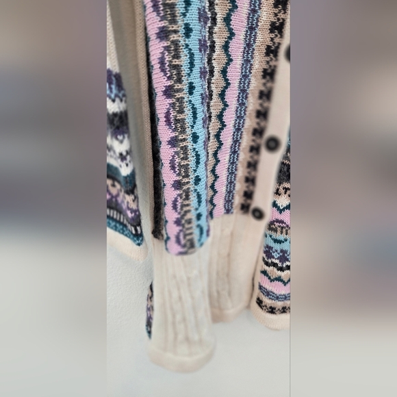 NOVICA Patchwork Ivory and Multi-Color Patchwork 100% Alpaca Knit Cardigan XL - Picture 13 of 16